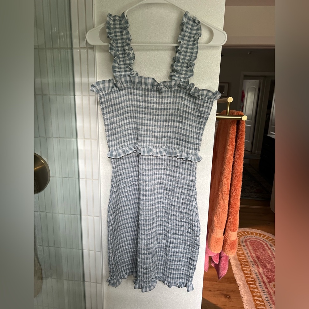 Blue Gingham Ruffle Dress - Picture 4 of 4